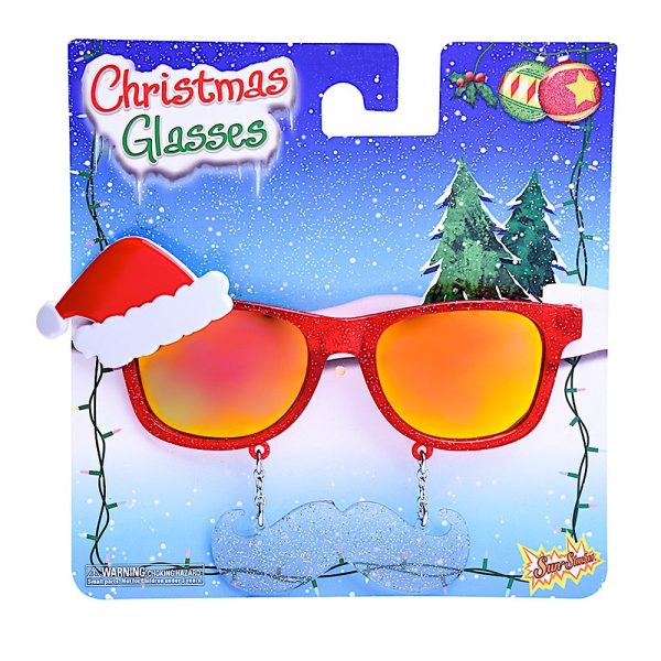 Red Glitter Santa Sunglasses with Mustache | Sun-Staches Sale